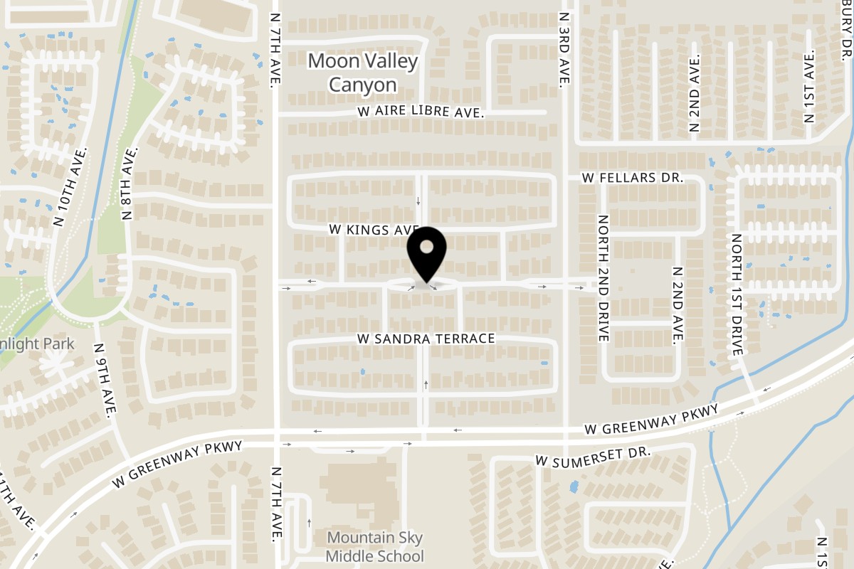 Map showing the location of Moon Valley Grill & Patio on 15414 N 7th St #1&2 in Phoenix